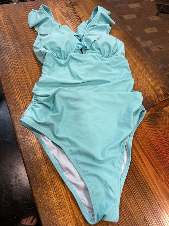 Cupshe Other - NWT Cupshe Padded Criss CrossTie Detail Aqua Ruffle One-Piece Swimsuit Womens M